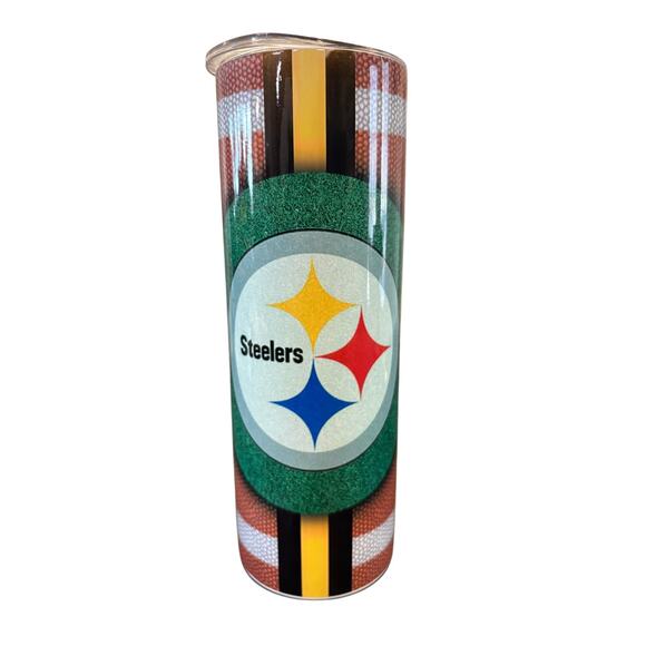 Pittsburgh Steelers Football Handmade Tall Slim Insulated Tumbler - Picture 1 of 4